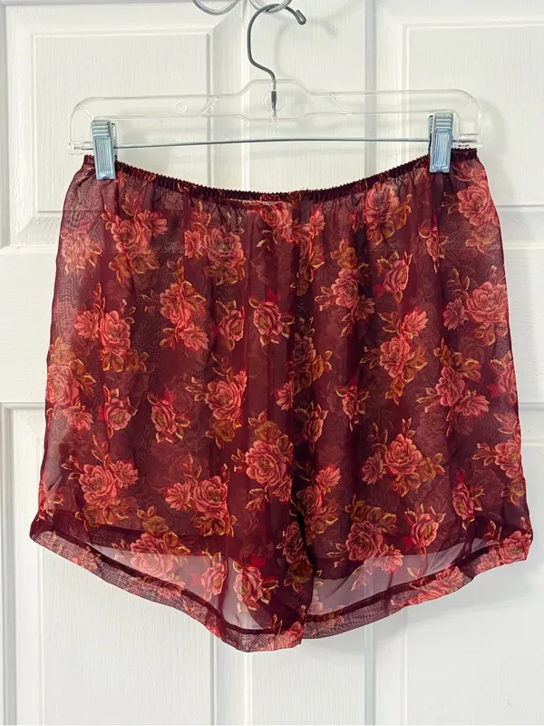 Women's Burgundy Floral Chiffon Athletic Shorts - Image 5