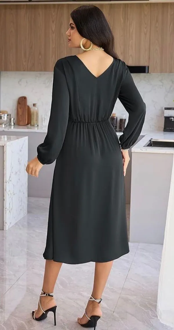Grace Karin Women's Long Sleeve Satin Wedding Guest Dress with Slit Elegant Boat Neck High - Image 5