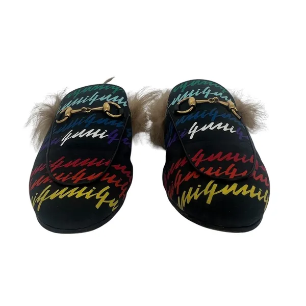 Gucci Garden Princetown GG‎ Cloth Fur Lined Mule Slippers 36 - Image 8