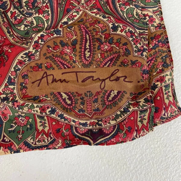 Ann Taylor women's beige red paisley print lightweight satin scarf‎ accessories - Image 6