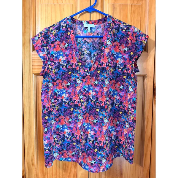Joie 100% Silk Floral Print V-Neck Blouse Top Women's S Multicolor Cap Sleeve - Image 3
