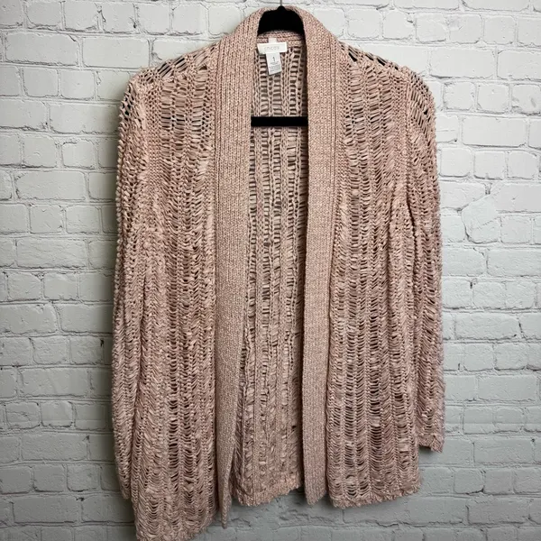 Chico's open knit petal pink feminine open front cardigan size 1 or US size Med - Image 2