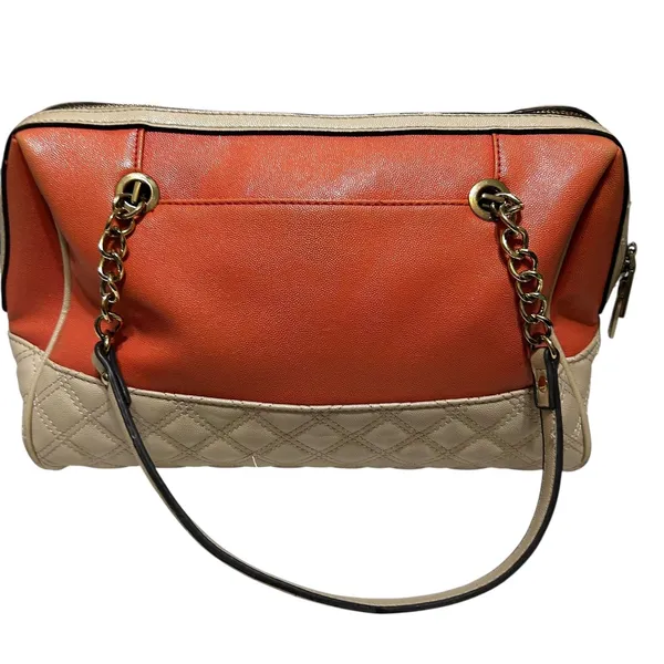 Anne Klein Satchel‎ Bag Womens Coral Cream Quilted Chain Shoulder Purse Padlock - Image 3