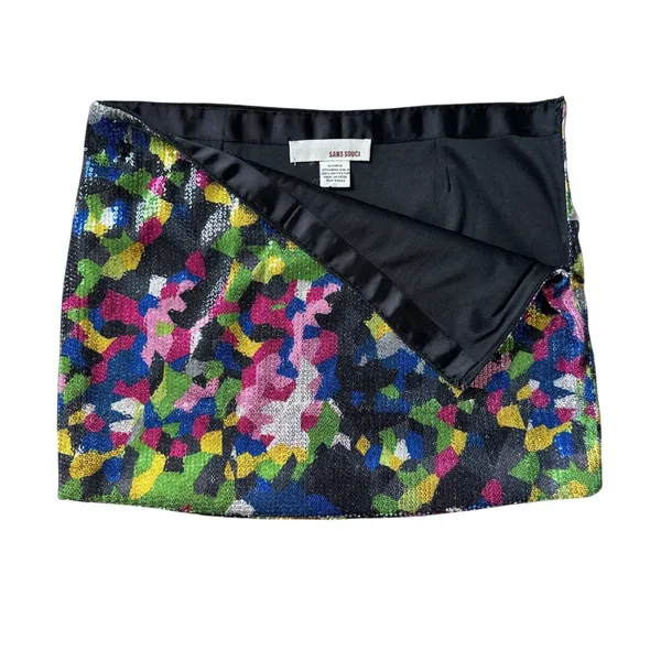 Sans Souci Multi Color Camo Sequin Miro Mini Skirt S Abstract Party Festival Y2K - Image 4