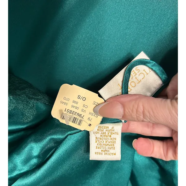 Victorias Secret Vintage Emerald Satin Lace Kimono‎ Robe Gold Label Old Money - Image 2