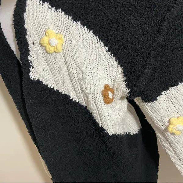 POL Mixed Media 3D Flower Open Front Cardigan Sweater - Image 6