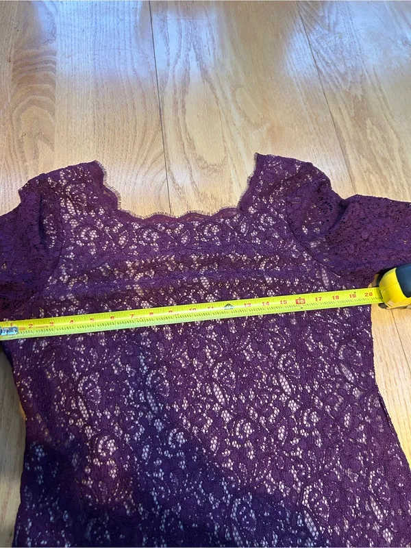 Adrianna Papell Size 16 Dress Purple Floral Lace Long Sleeve Shift‎ Scalloped - Image 6