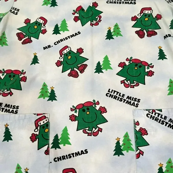 Vintage Little Miss Mr. Christmas Scrub Top Women’s Medium - Image 3