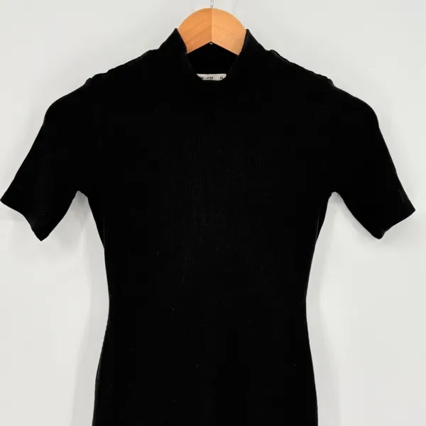 Marine‎ Layer Lexi Rib Mock Neck Midi Dress Womens XS Black Short Sleeve Slit - Image 8