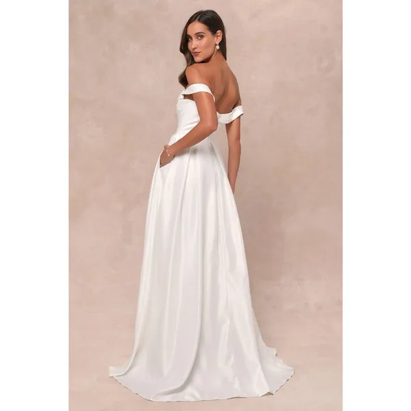 NWT Lulus Extraordinary Vow White Off-the-Shoulder Maxi Dress with Pockets Sz M - Image 3