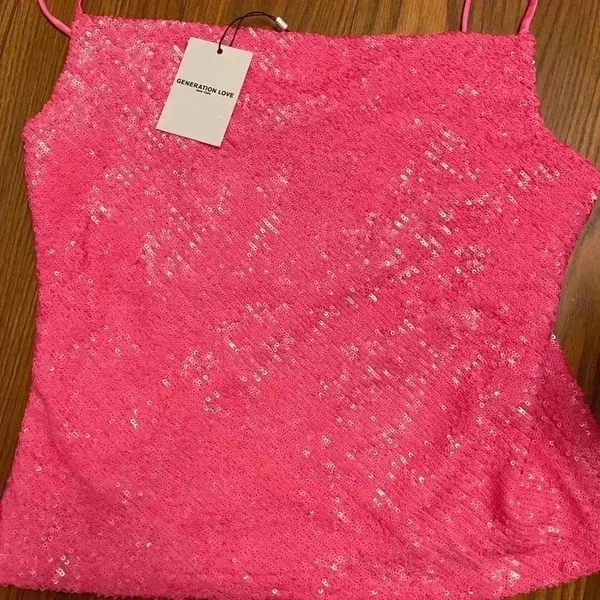 NWT Generation Love Monet Sequin Cami Tank Top Ultra Pink - Image 4
