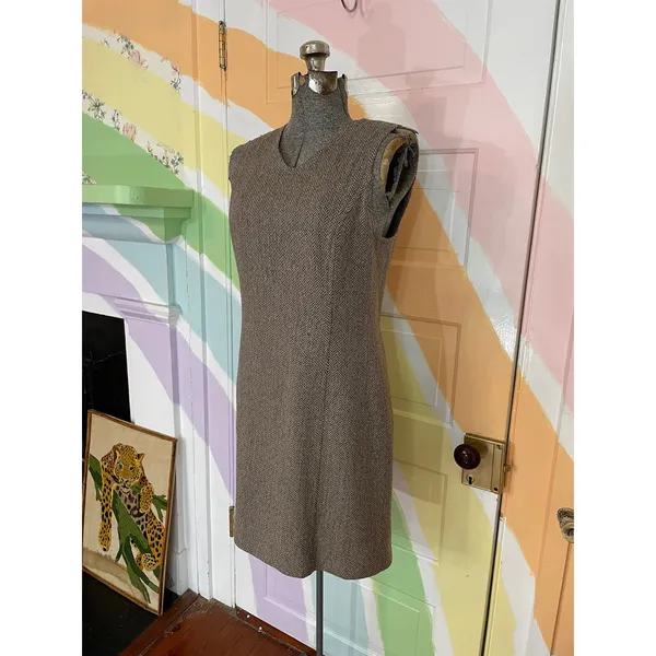 Ralph Lauren Wool Blend Tweed Herringbone Sheath Academia Jumper Dress Sz 4 💛🎀 - Image 4