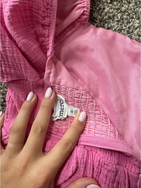&merci Pink Gauze Bubble Sleeve Romper/Dress - Image 3