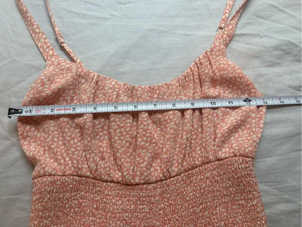 Abercrombie & Fitch Smocked Floral Mini Dress Peach Size S Ruffle Hem - Image 6