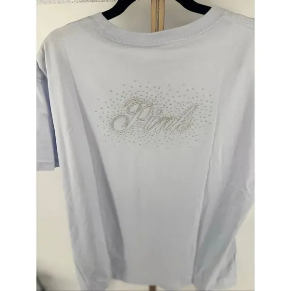 Victoria’s Secret PINK Campus T Shirt M Blue Short Sleeve Glitter Logo Top - Image 5