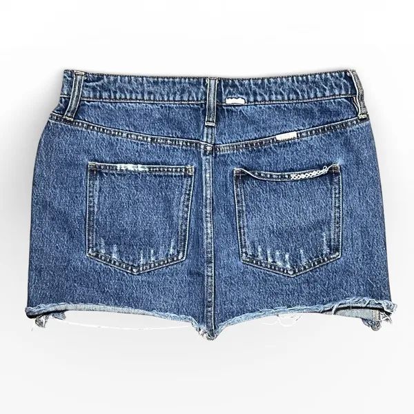 Free People Lace Up Denim‎ Micro Mini Skirt Blue Distressed Raw Hem Size 28 Boho - Image 2