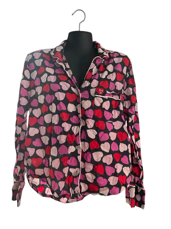 VICTORIA’S SECRET hearts pattern button down long sleeve top pajama women’s XS - Image 2