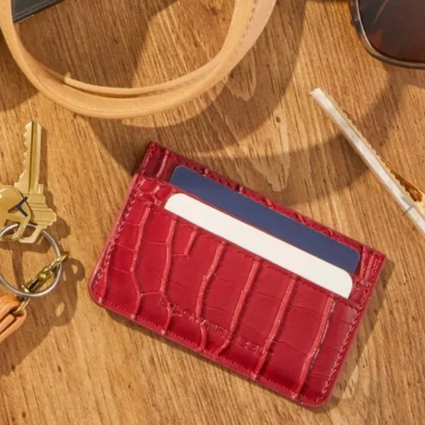 NEW B-Low The Belt Red Crocodile Embossed Vegan Leather Card Case Mini Wallet - Image 6
