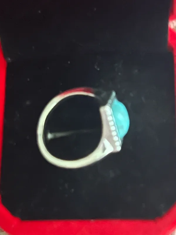 Women’s Stainless Steel Silver Aztec Faux Turquoise Embellished Ring Size 6 - Image 2