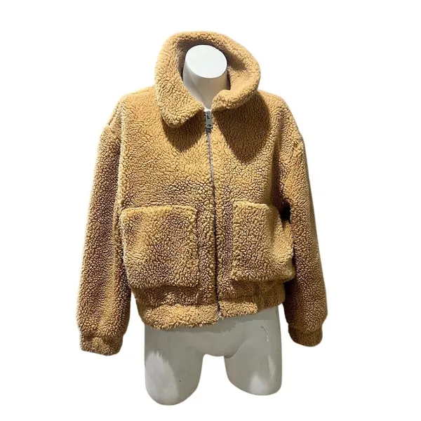 Urban Outfitters Women's Teddy Jacket Brown Zip Up Size S Standard - Image 3