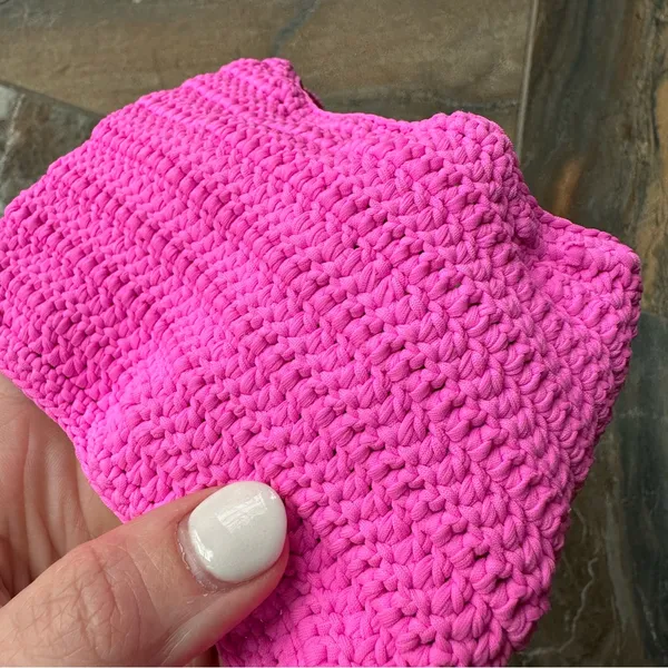 Skims Crochet Swim Scoop Bikini Top NWT Taffy Pink Women's Size Large - Image 8