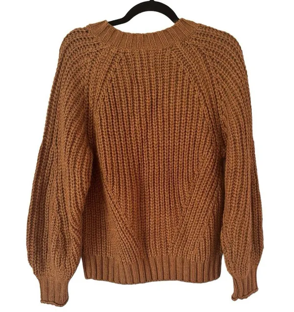 NWT American Eagle Brown Chunky Knit V Neck Pullover Sweater Sz XS Neutral Earth - Image 2