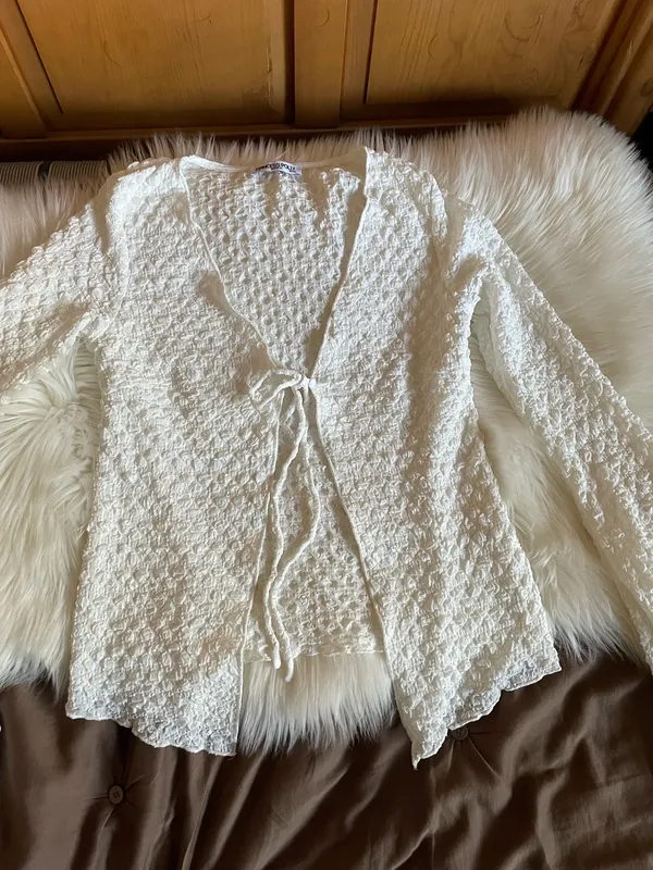 Princess Polly Swain knit open tie White Textured Tie Front Long Sleeve Knit Top - Image 7