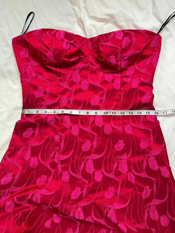 Bebe Fuchsia Pink Floral Jacquard Strapless High-Low Prom Formal Dress Size 10 - Image 7