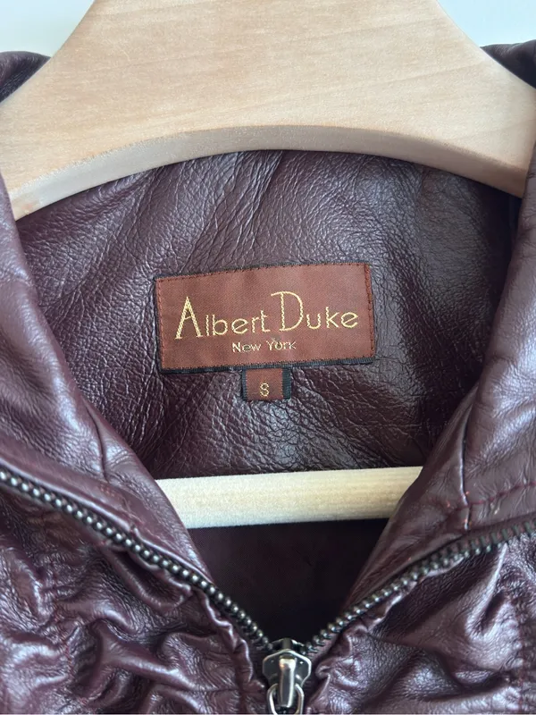 Vintage Albert Duke New York Genuine Leather Ruched Jacket Burgundy Cropped S - Image 2