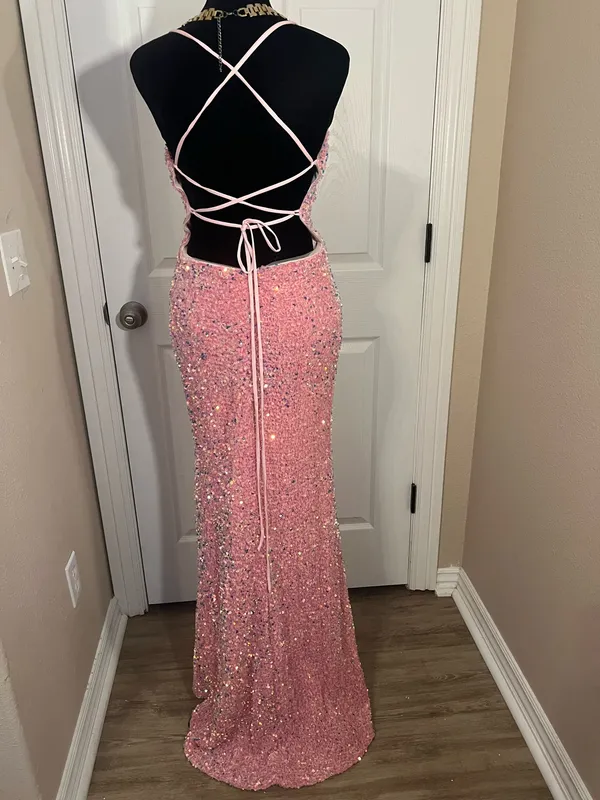 Pink sequin wedding guest prom maxi dress - Image 3