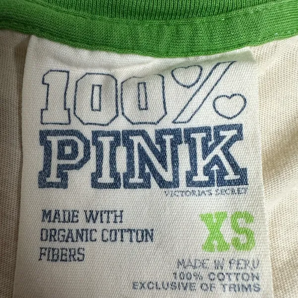 Vintage Victoria's Secret PINK Green and White Baseball Tee - Image 4