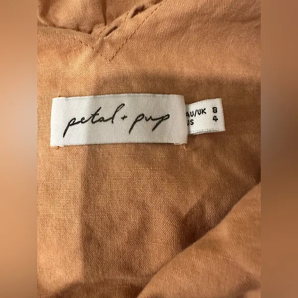 Petal + Pup Linen Blend Tiered Midi Dress Size 4 Apricot - Image 7