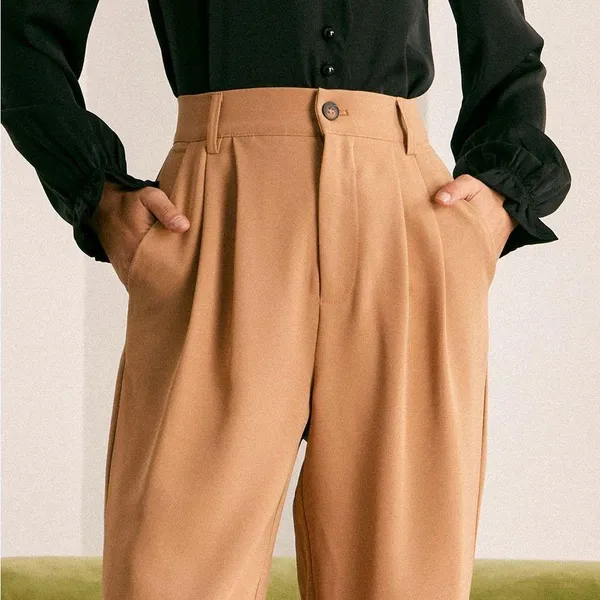RIHOAS The Khaki High Waisted Pleated Tapered Pants 77 - Image 2