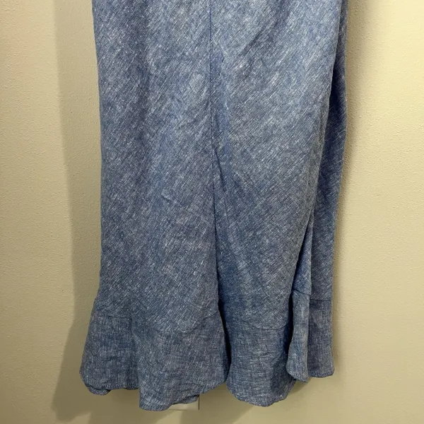 Zara Blue Linen Blend Ruffle Maxi Slip Dress Women's Small Sleeveless Leg Slit - Image 7