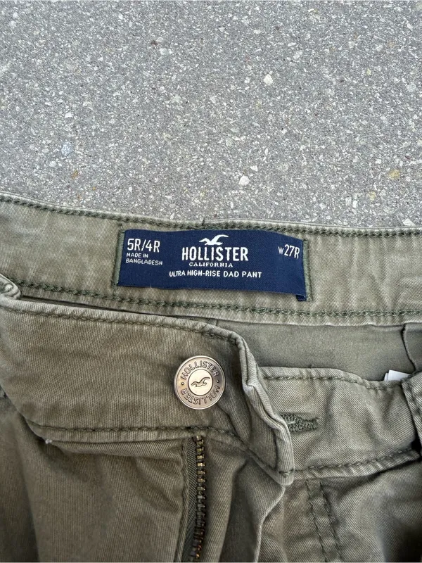 Hollister Ultra High Rise Dad Cargo Pants 5R 27 Olive Green - Image 4