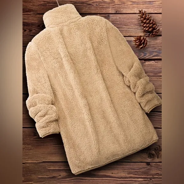 Cozy Teddy Sherpa Zip-Up Jacket Beige Fuzzy Fleece Coat Gorpcore Winter L - Image 4