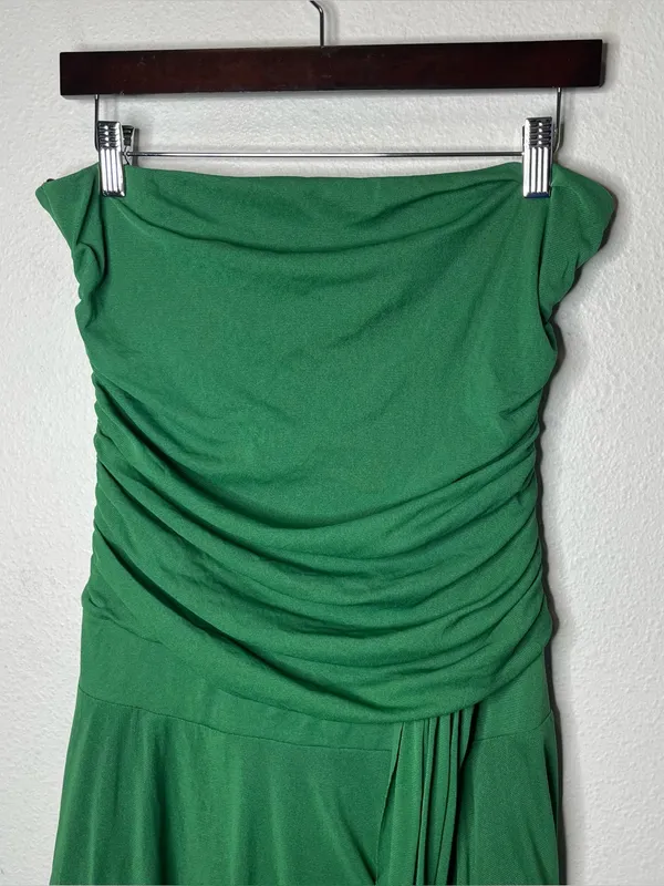 Vintage Carabella Collection Green Strapless Drop Waist Draped Midi Dress - Image 3