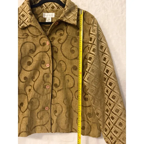 Susan Bristol Mustard Yellow Swirl‎ Geometric Tapestry Button Front Jacket XL - Image 3