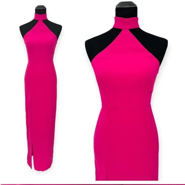 Amanda Uprichard | S | Queen Halterneck Side Seam Split Maxi Gown‎ in Magenta - Image 5