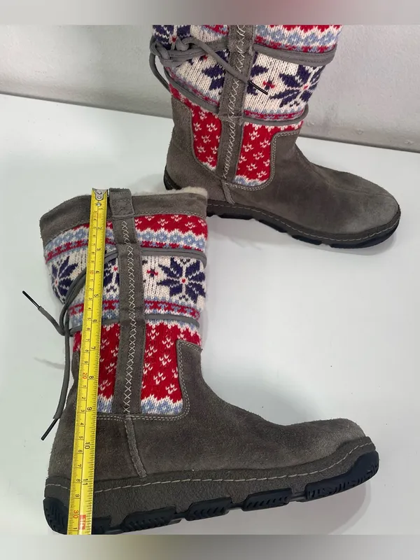 Clarks Boots Leather Fair Isle Knit Fur Lining Winter Boots Women's 7.5 M - Image 3