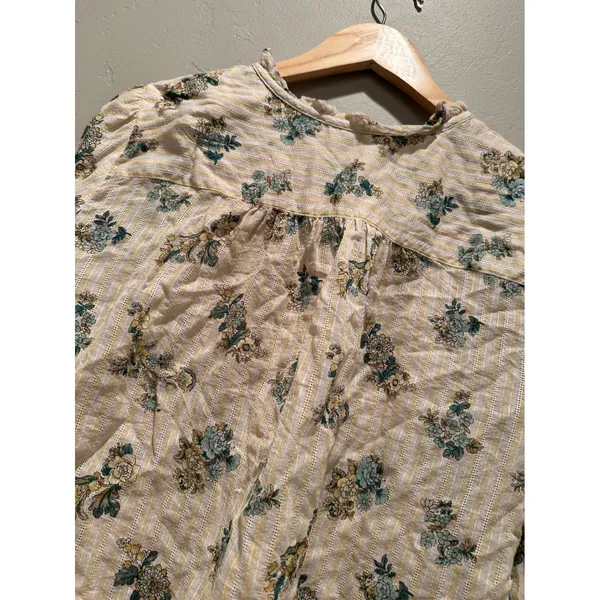 LOFT Floral Bouquet Ruffle Neck Button‎ Front Cotton Blouse Large Peasant Boho - Image 9