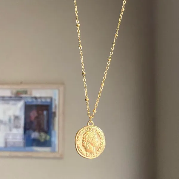 Handmade fully gold tone stainless steel antique vintage chic style coin necklace✨ - Image 6