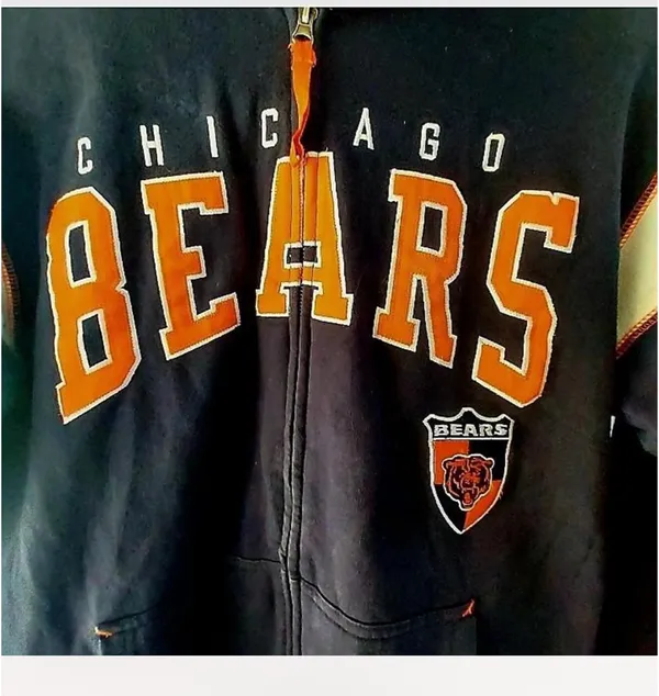 Chicago Bears Full Zip Hooded Jacket Size Small NFL Football Navy Orange Pocket - Image 2