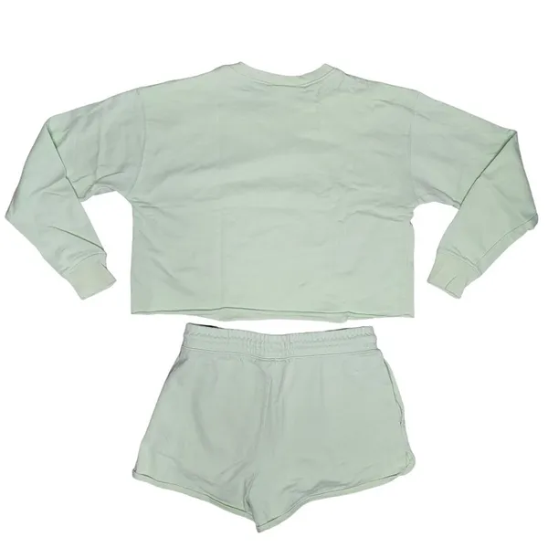 Colsie Women's X-Small Mint Green Cropped Sweatshirt & Shorts Lounge Set pajamas - Image 3