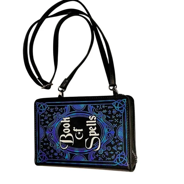 Spirit Halloween Book of Spells Adjustable Crossbody Bag Purple & Black Zip Top - Image 2
