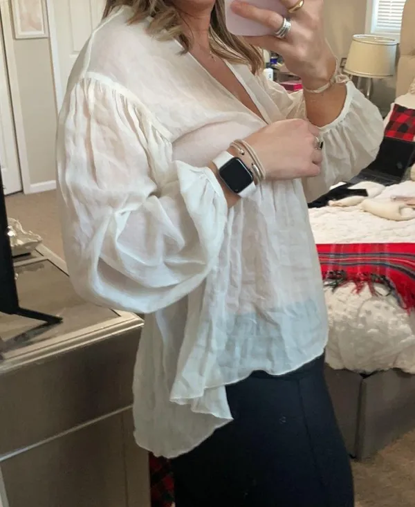 NWOT Zara white v neck baby doll long sleeve top / shirt/ blouse! - Image 6