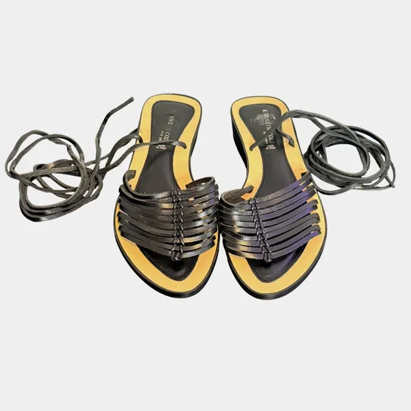 Kenneth Cole Black Leather Lace Up Gladiator Sandals Womens 35 Strappy Italy - Image 2