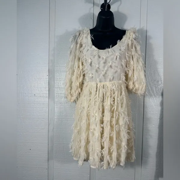 SISTER JANE Sparkle Faux Feather White Skater Mini Dress Size XS NWT - Image 2