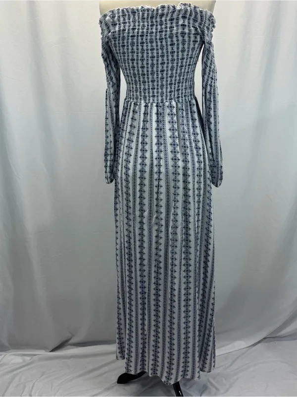 Altar'd State White and Navy Smocked Off-Shoulder Maxi Dress L Boho Cottagecore - Image 6