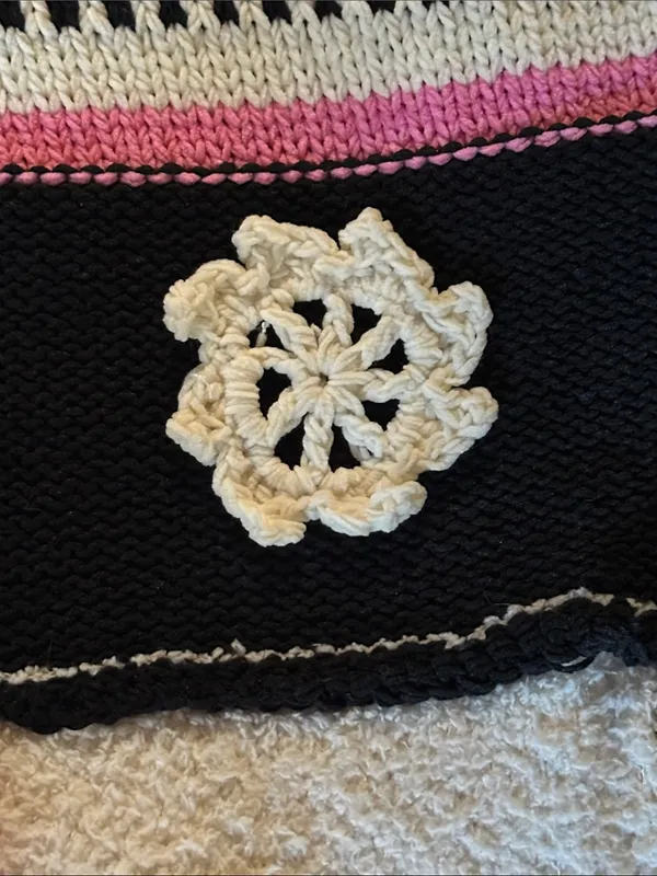 Cozy Colorblock 1/2 Zip-Front Black& Cream w/Pink,Blue & Orange Crochet Sweater - Image 7